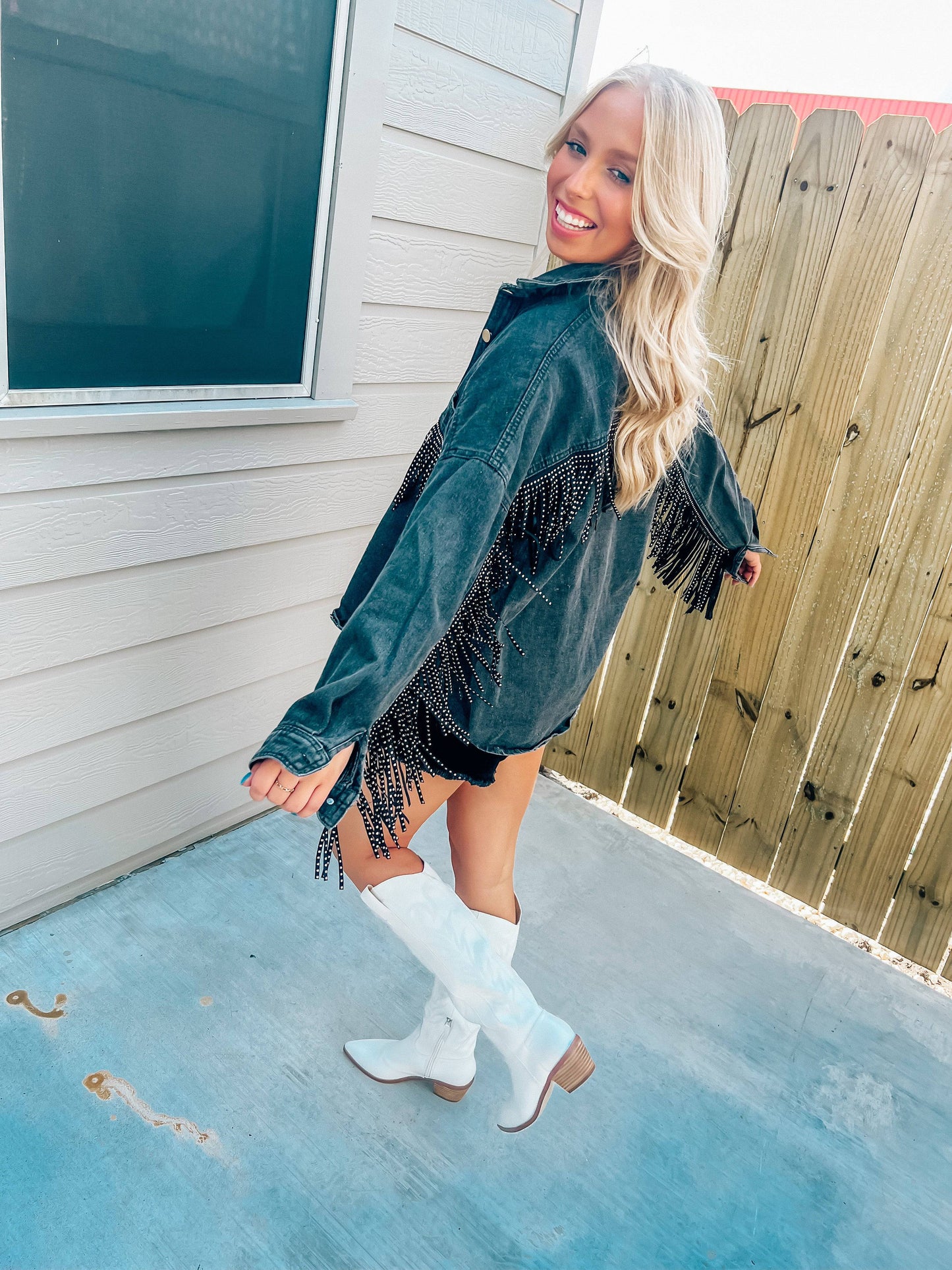 Fringed Denim Jacket - Southern Belle Boutique