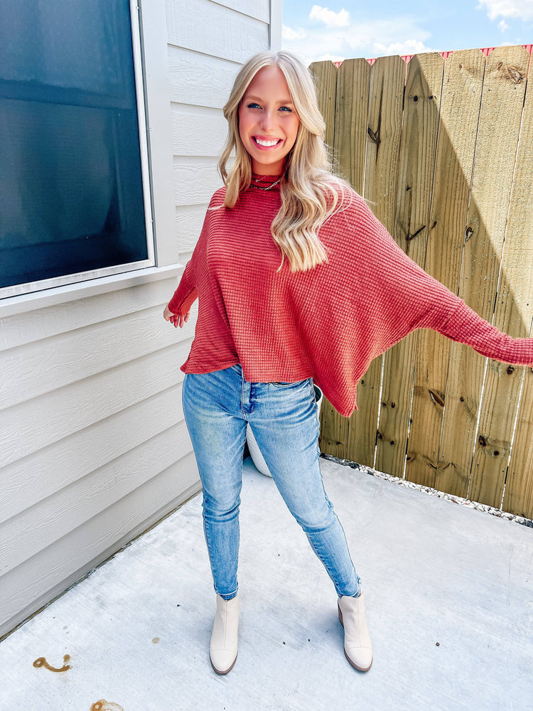 Rust Waffle Top - Southern Belle Boutique
