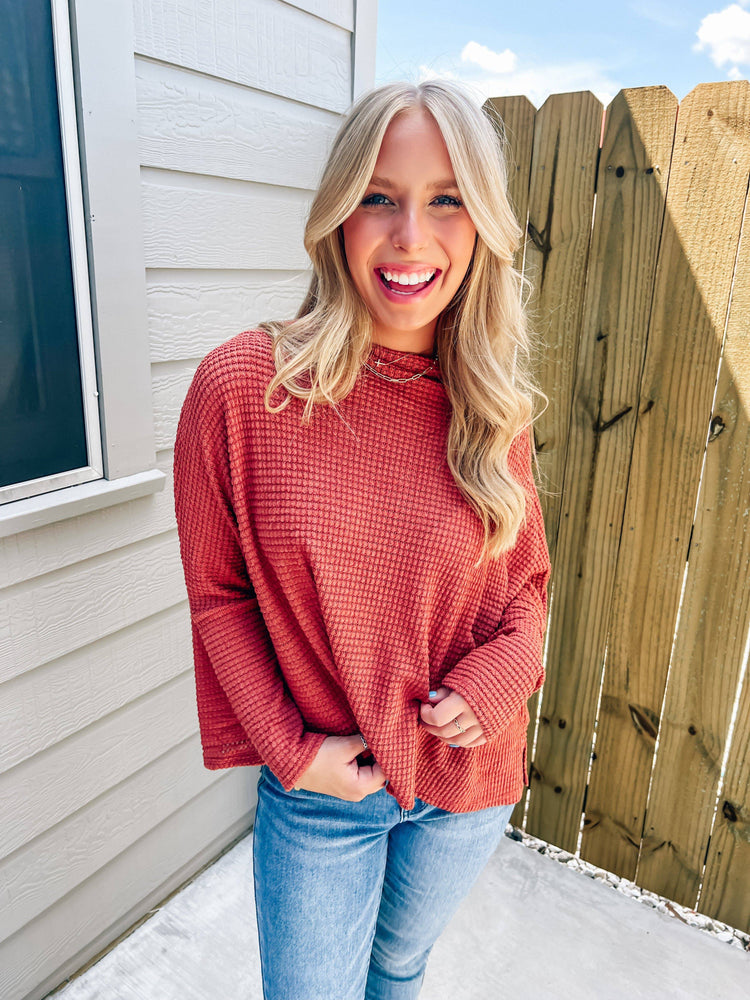 Rust Waffle Top - Southern Belle Boutique