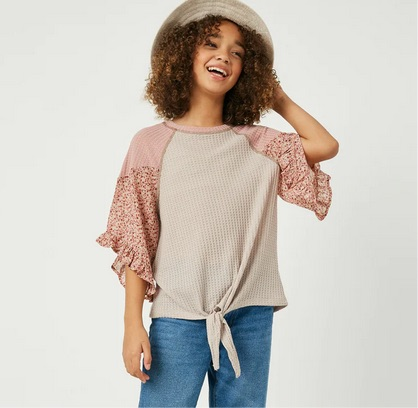 Blush Contrast Sleeve Top - Southern Belle Boutique