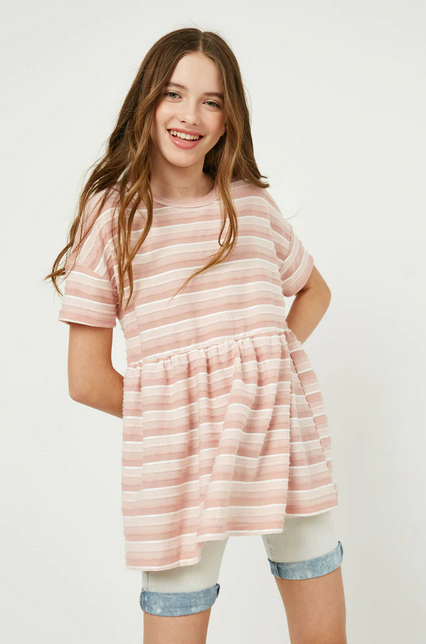 Blush Striped Pelpum Top - Southern Belle Boutique