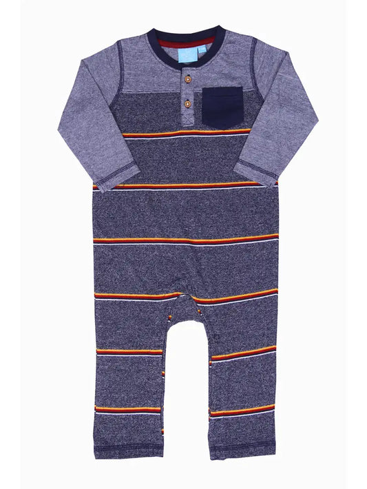 Adrian Striped Henley Romper Baby - Southern Belle Boutique