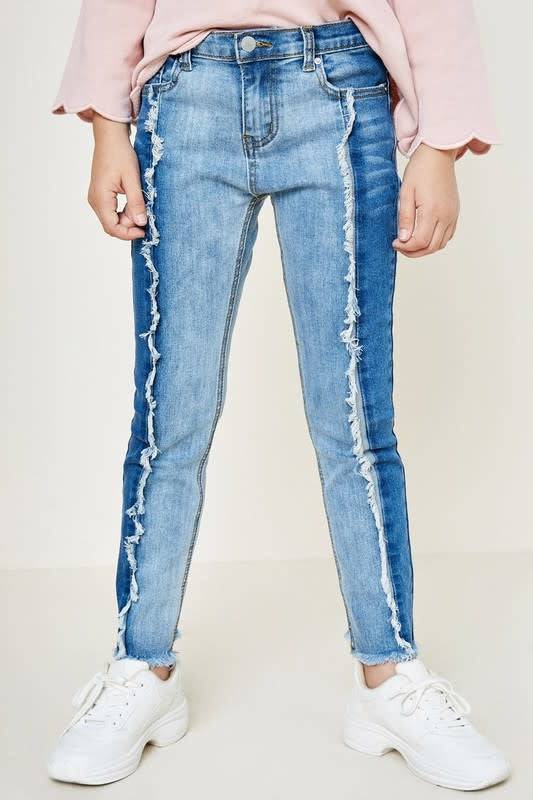 Kids Two Tone Frayed Denim Kids Jeans - Southern Belle Boutique