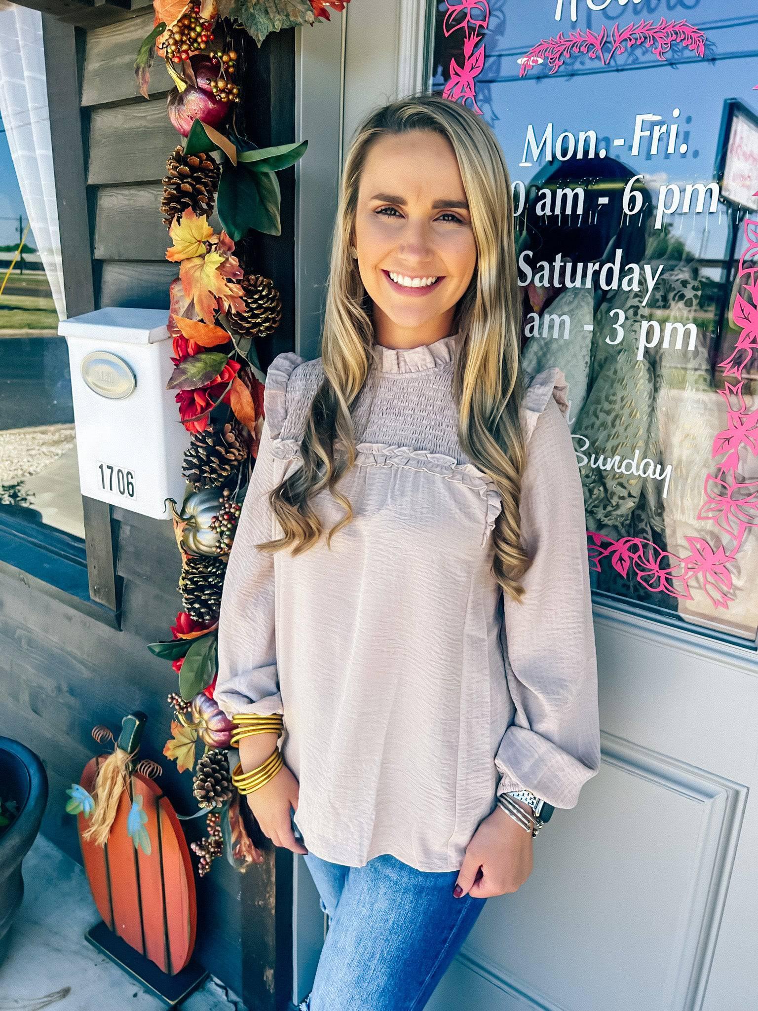 Beige Silk Blouse Southern Belle Boutique