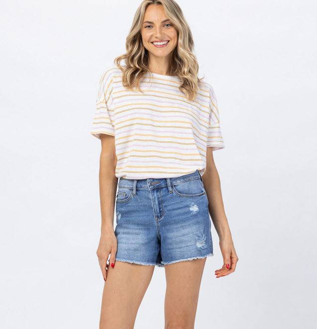 Hi Waist Distressed Short - Southern Belle Boutique