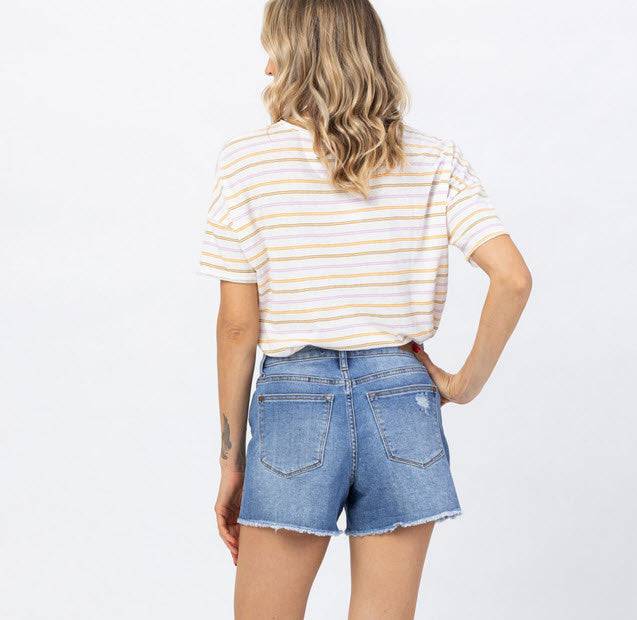 Hi Waist Distressed Short - Southern Belle Boutique