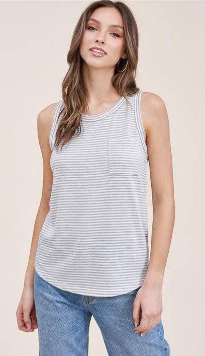 Stripe Pocket Tank - Southern Belle Boutique