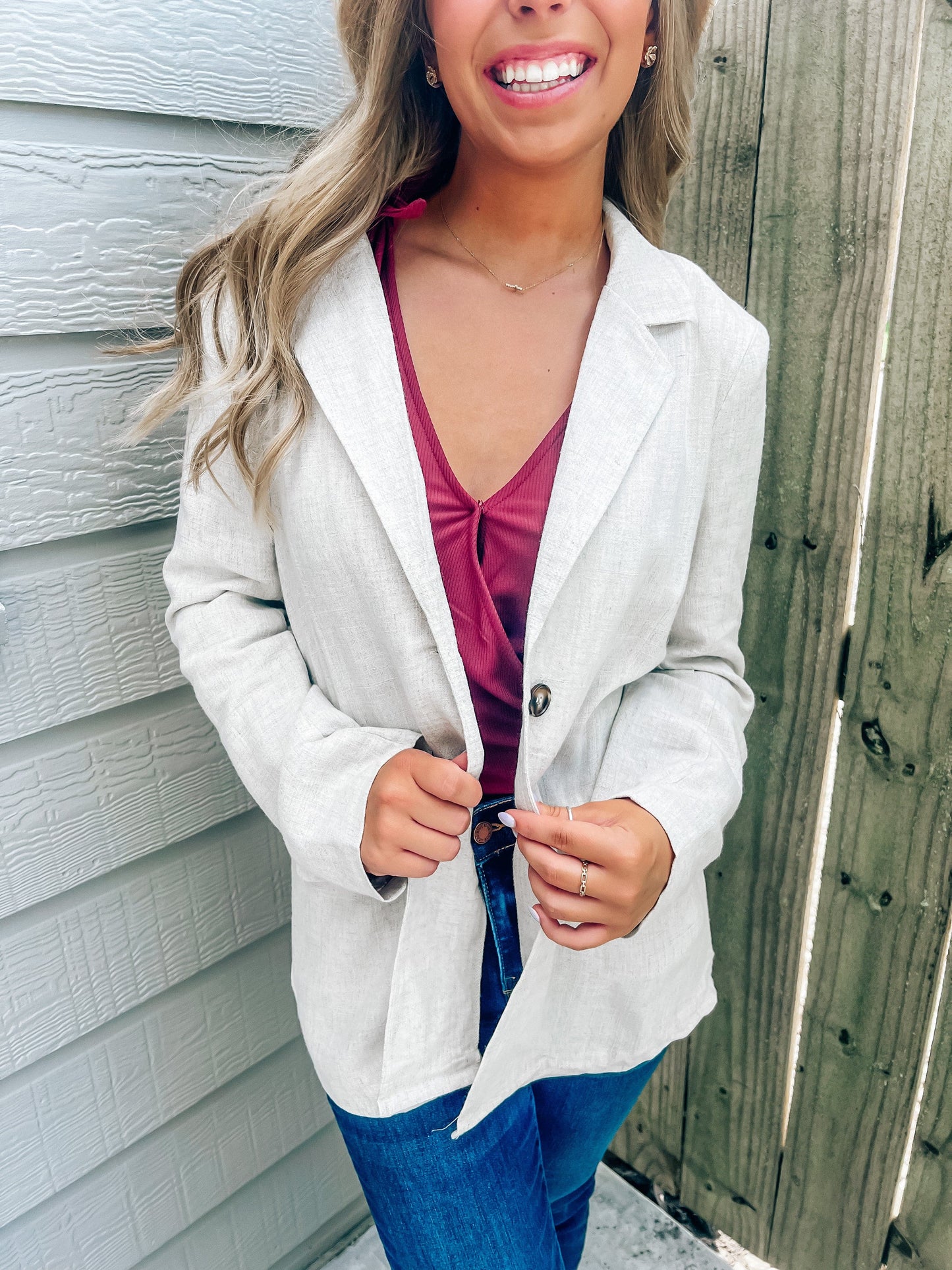Taupe Linen Blazer - Southern Belle Boutique