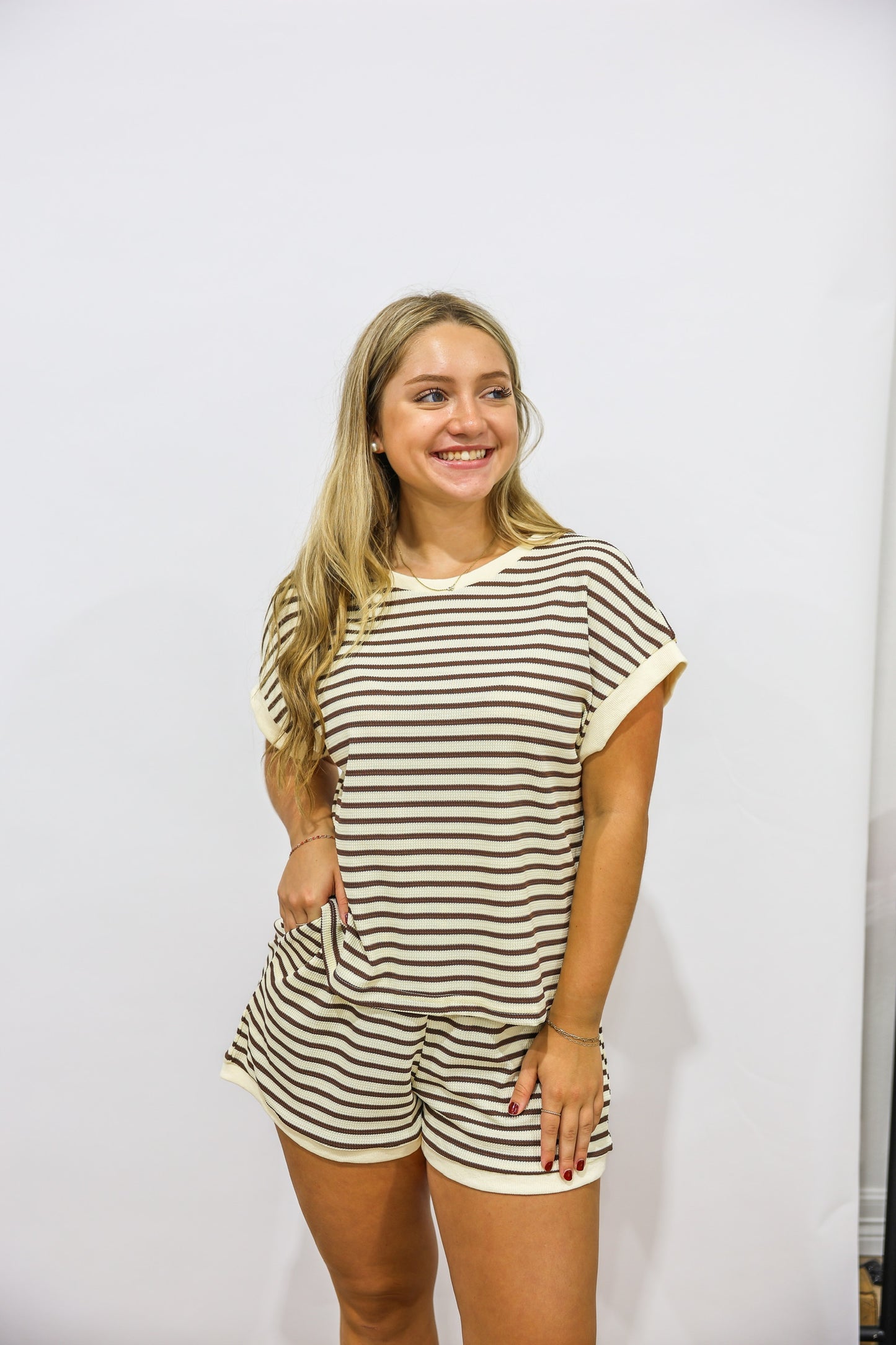 Khaki Striped Short Set