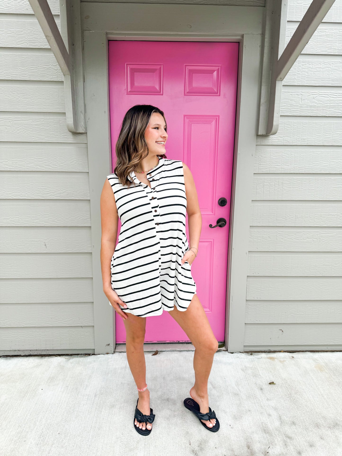 Ivory Black Sleeveless Romper - Southern Belle Boutique