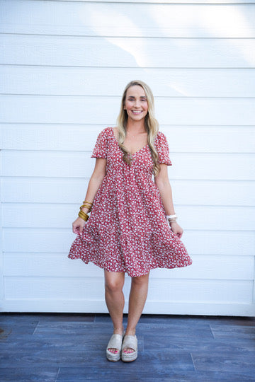 Rust Floral Printed Mini Dress