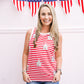 Star' Sequin Patched Stripe Round Neck Tank Top - White/Red