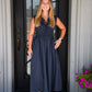 Front Tie Smocking Midi Dress - Ink - Southern Belle Boutique