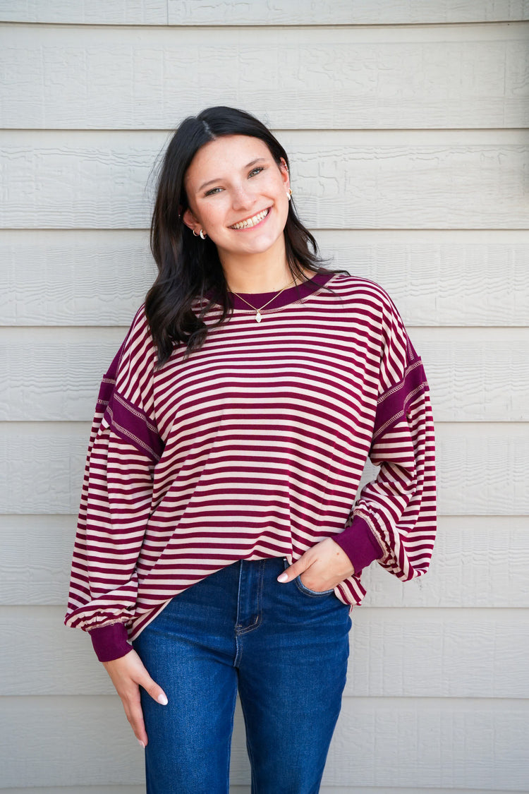 Burgundy Sand Striped Top