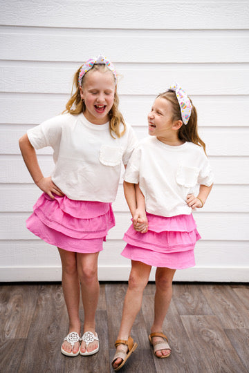 White Ruffle Pocket Knit TShirt - Southern Belle Boutique