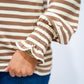 Camel Cream Striped Ruffle Collar Top