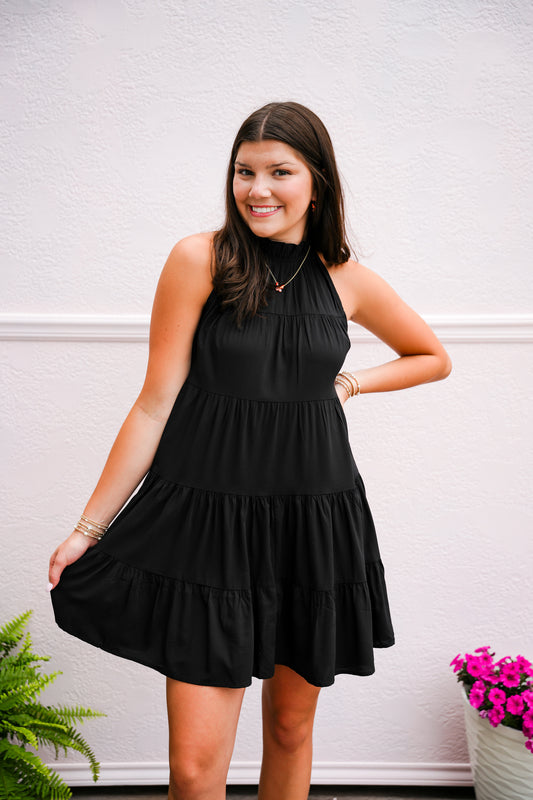 Black Back Bow Halter Dress