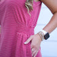 Striped Crew Neck Mini Dress - Crimson Red