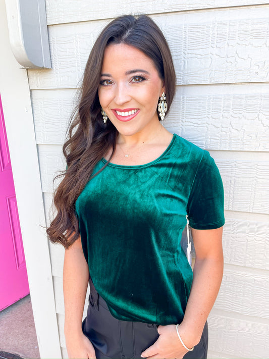 Aimee Scoop Neck Top - Forest Velvet - Southern Belle Boutique