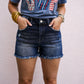 High Rise Fray Hem Shorts - Dark Wash