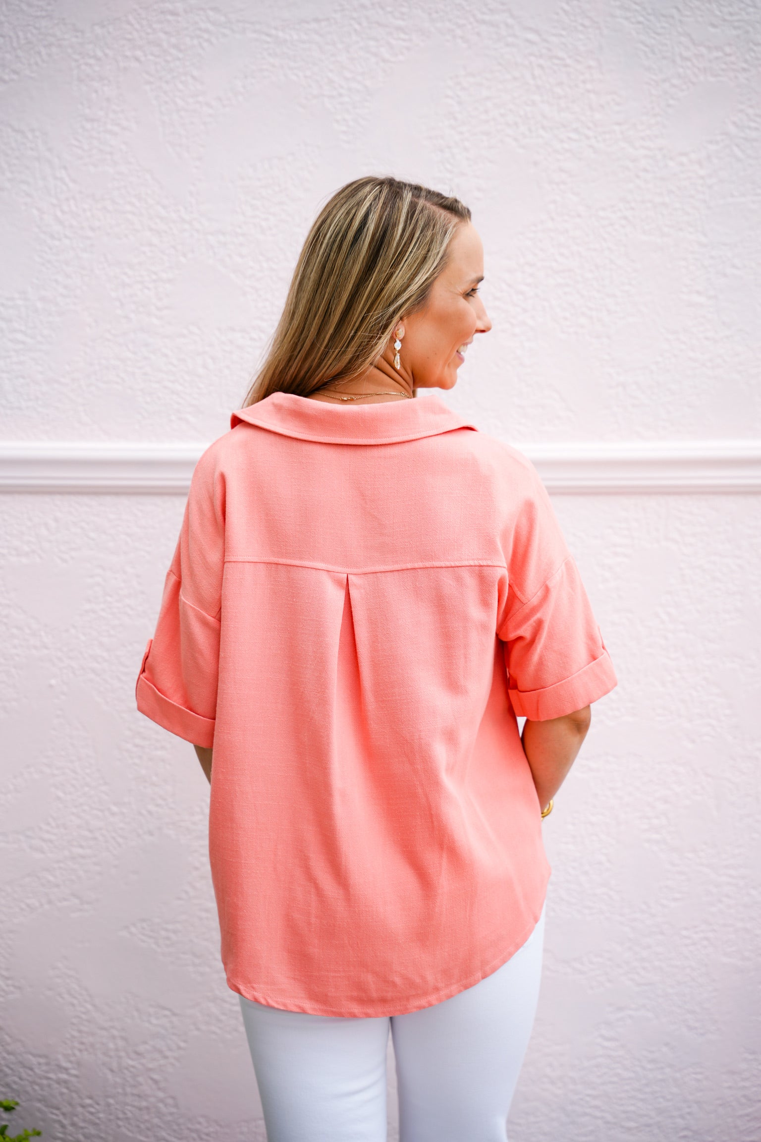 Button Down Pocket Shirt - Coral - Southern Belle Boutique