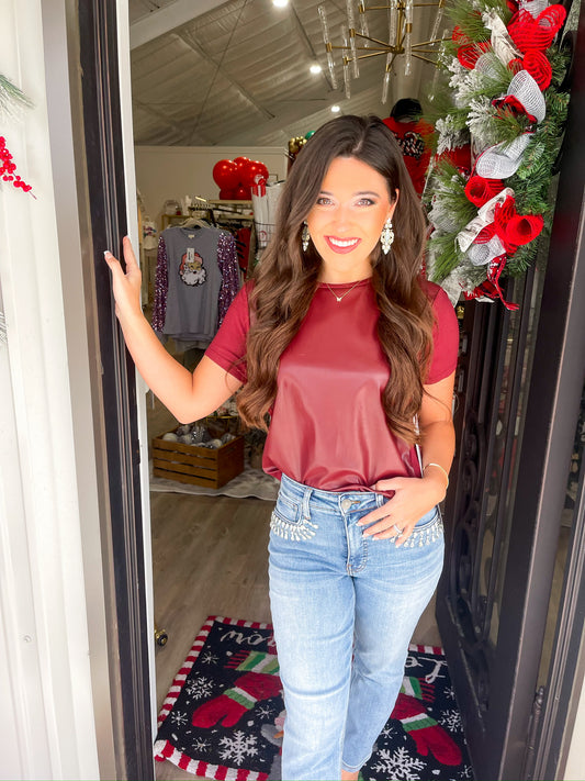 Elaina Short Sleeve Top - Vino Leather - Southern Belle Boutique