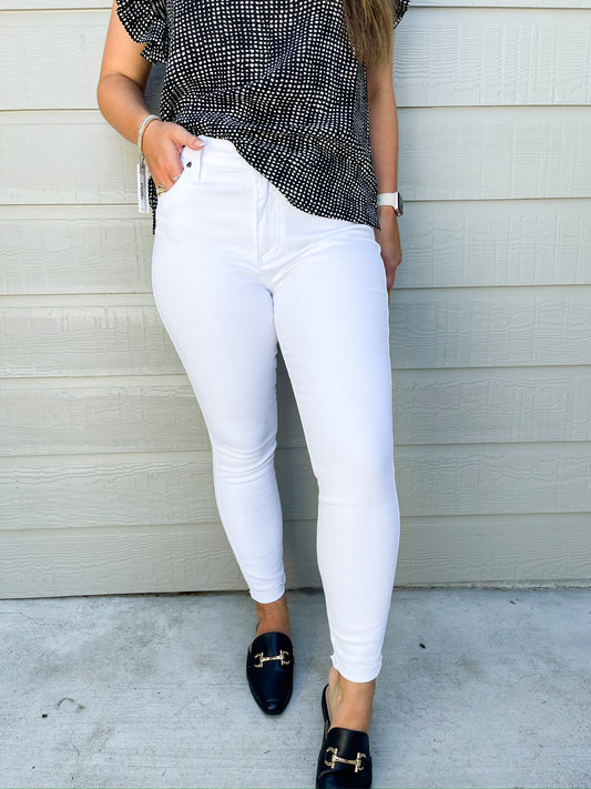 Connie HR Slim Fit Ankle Skinny - White - Southern Belle Boutique