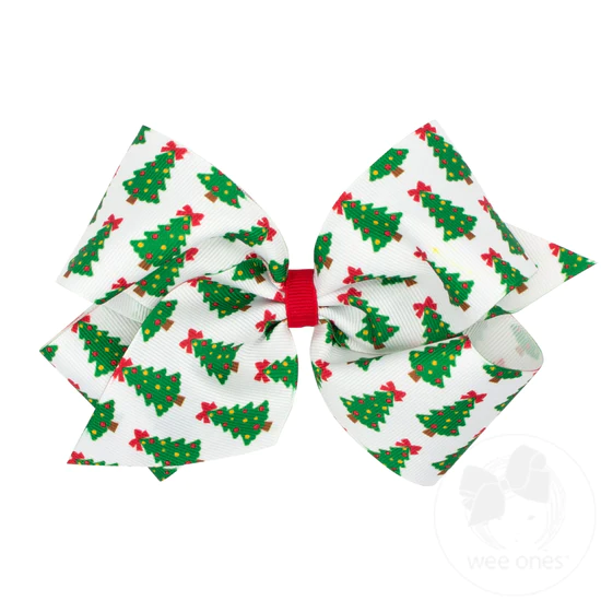 Christmas Tree Printed Hair Bow w/Clip - Southern Belle Boutique
