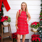 Red Christmas Tweed Scalloped Holiday Mini Dress