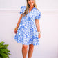 Blue Flower Print Tiered Dress