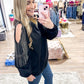 Fringe Cold Shoulder Knit Sweatshirt