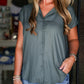 Deep Green Button Down Cap Sleeve Blouse - Southern Belle Boutique