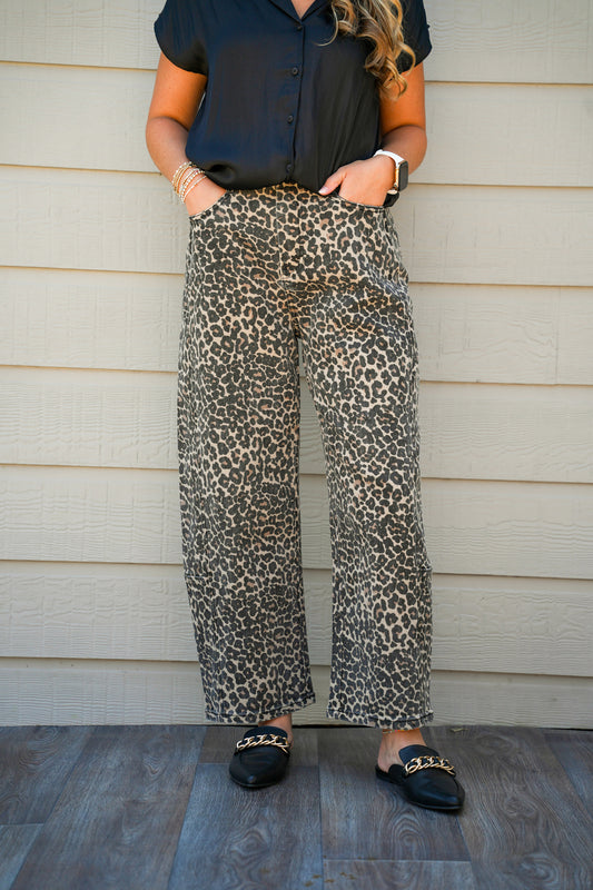 Leopard Print Barrel Pants - Southern Belle Boutique