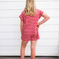 Rust Stripe Short Sleeve Collared Patch Pocket Romper