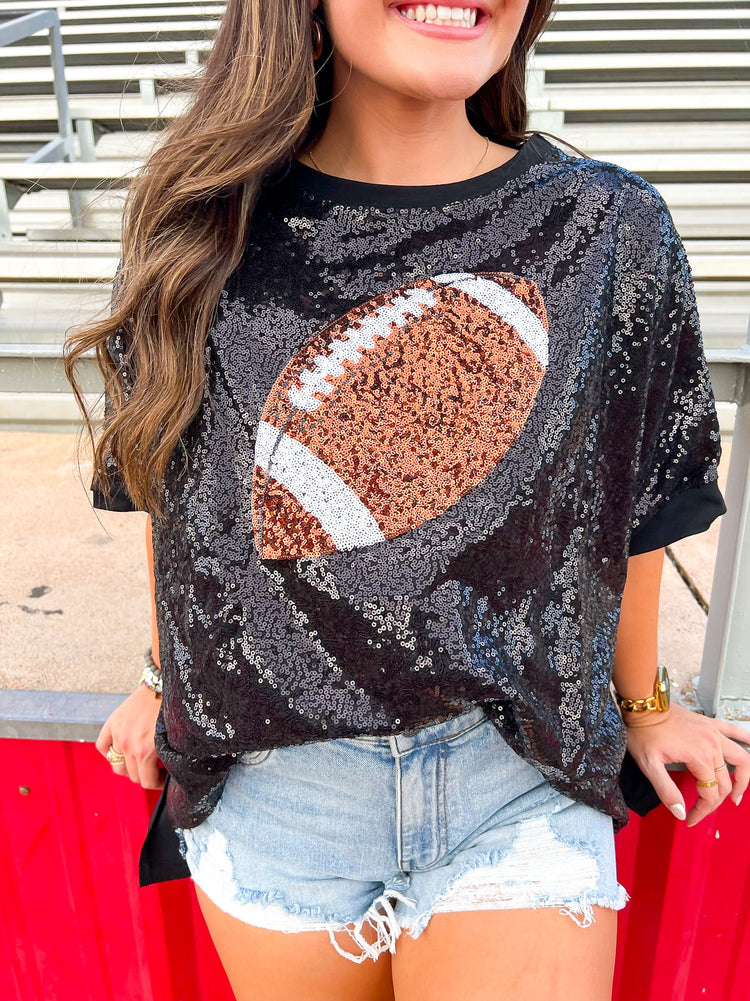 Football Sequin Black Top - Southern Belle Boutique