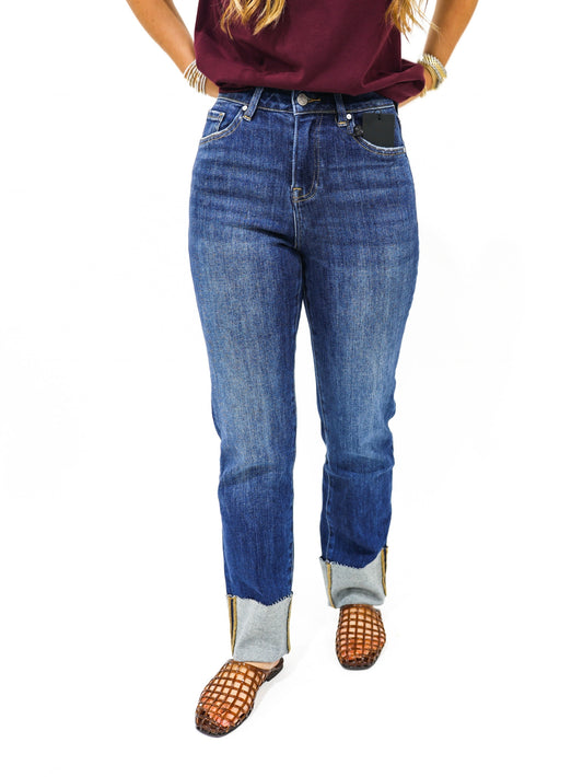 High Rise Cuffed Straight Leg Jean - Trappist - Southern Belle Boutique