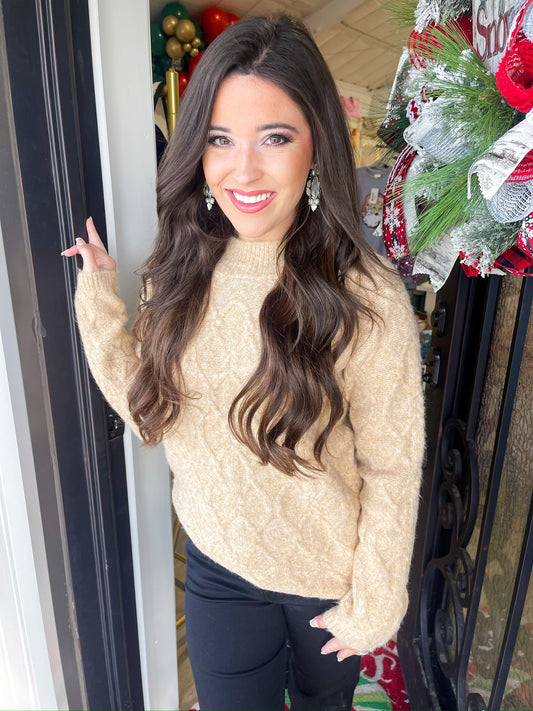 Eudora Cable Knit Sweater - Oatmeal - Southern Belle Boutique