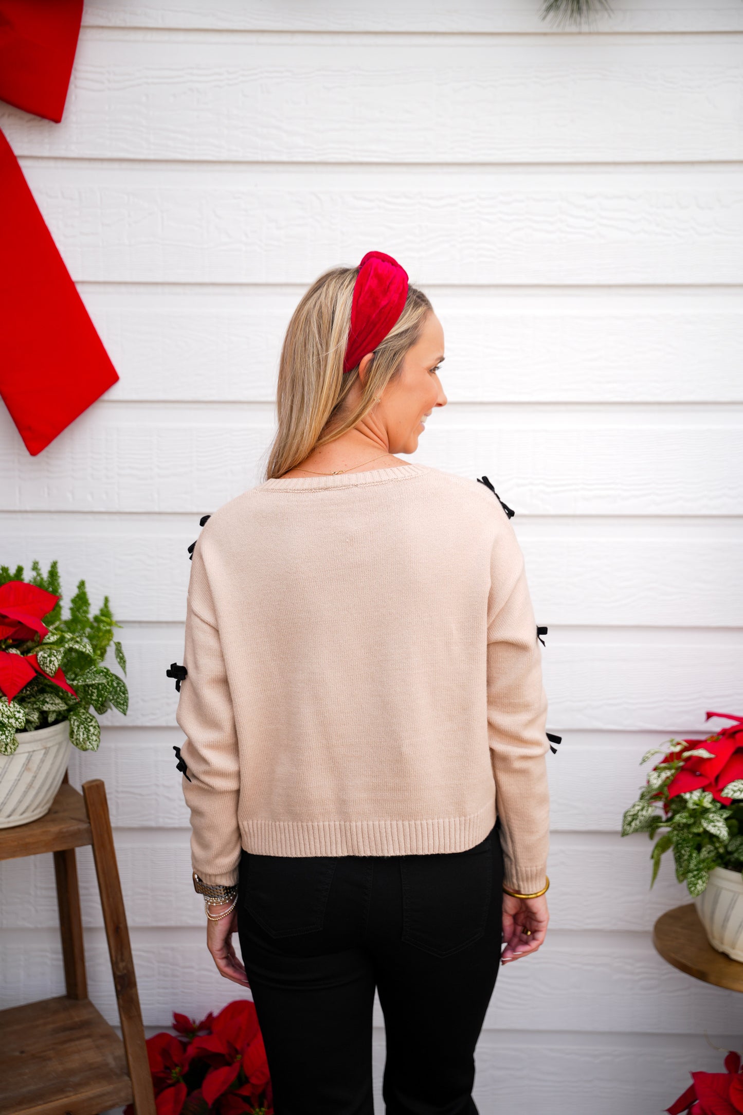 Cream w/Velvet Bow Sweater