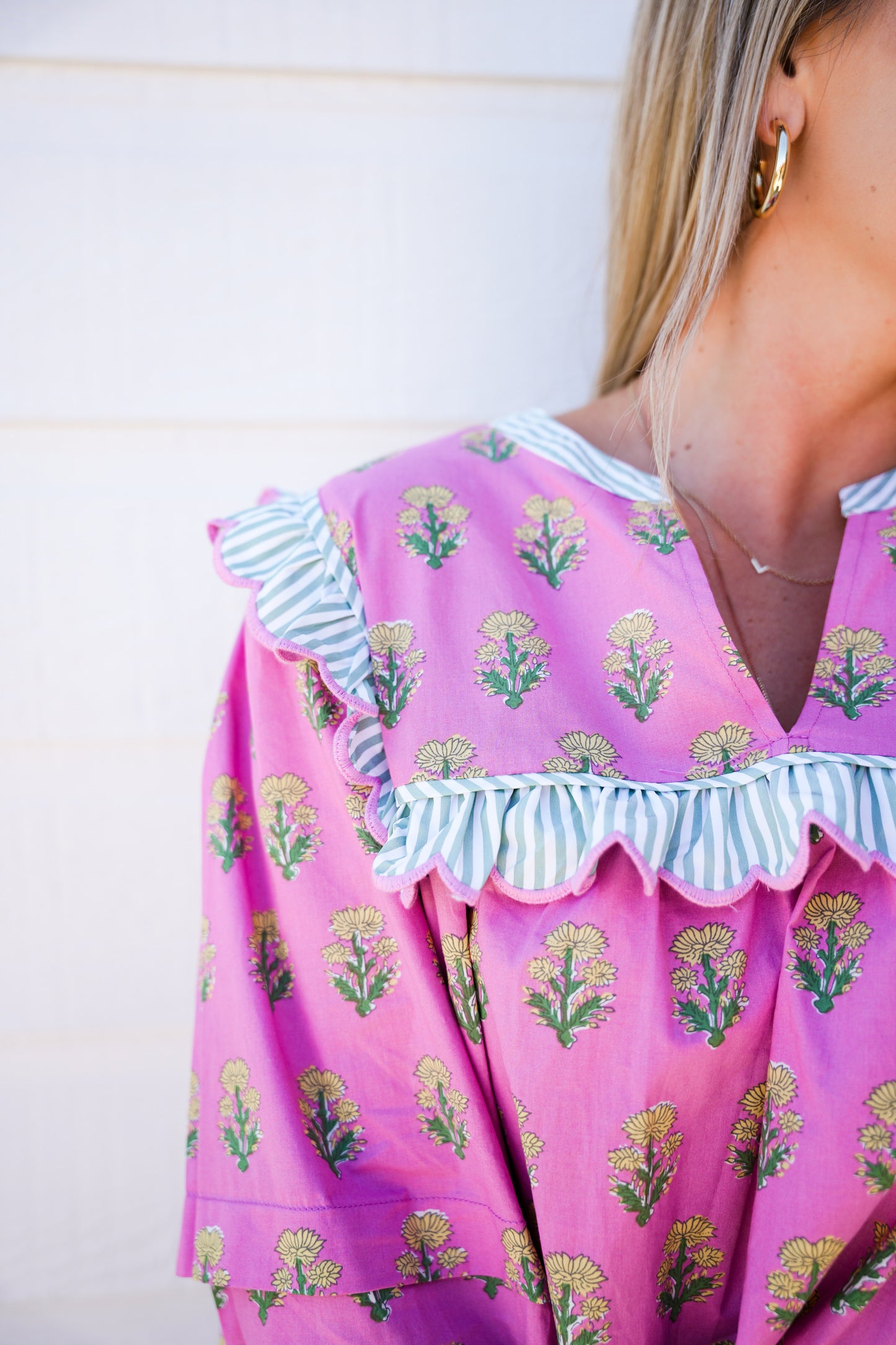 Lilac Ruffle Sleeve Floral Blouse - Southern Belle Boutique