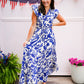 Blue Floral Printed Tiered Maxi Dress