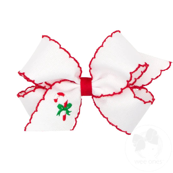 Christmas Emb. Hair Bow w/Clip - King - Southern Belle Boutique