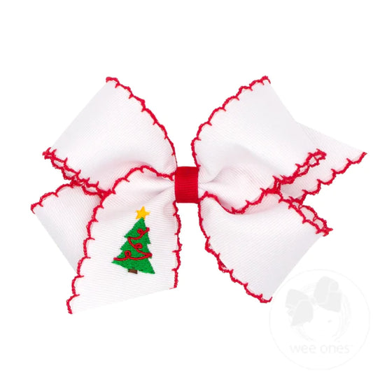 Christmas Emb. Hair Bow w/Clip - King - Southern Belle Boutique