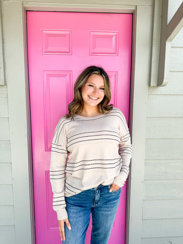 Oatmeal/Black Striped Sweater