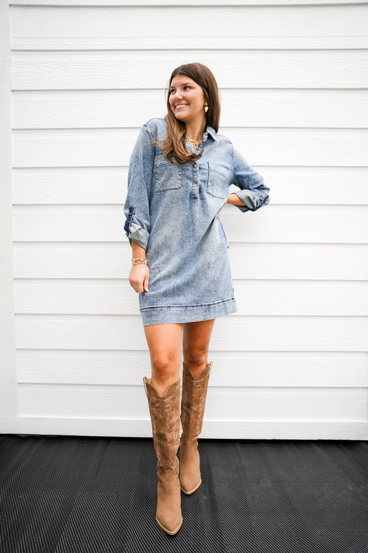Anika Denim Dress - Medium Wash - Southern Belle Boutique