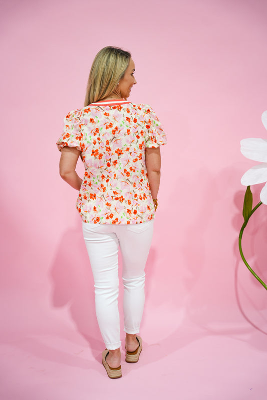 Pink Coral Floral Printed Blouse - Southern Belle Boutique
