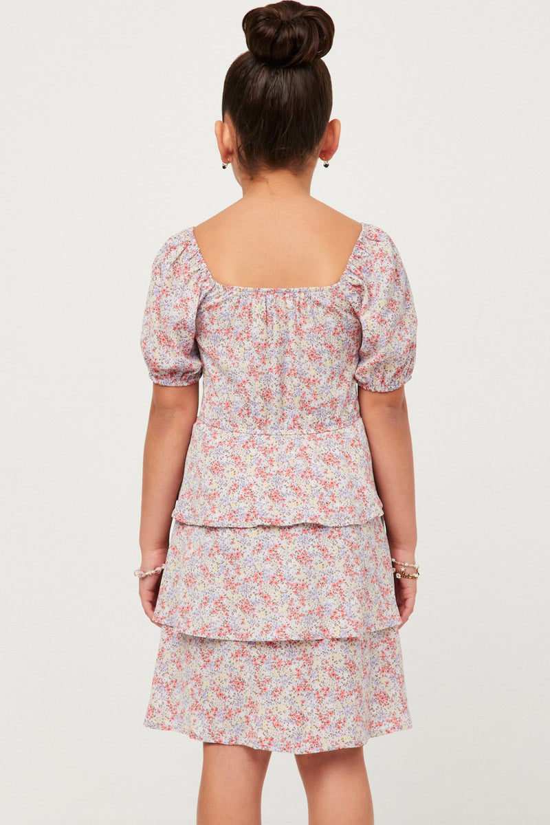 Ditsy Floral Ruffle Smocked Puff Sleeve Dress - Southern Belle Boutique