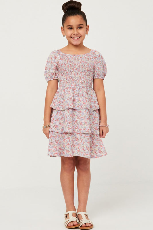 Ditsy Floral Ruffle Smocked Puff Sleeve Dress
