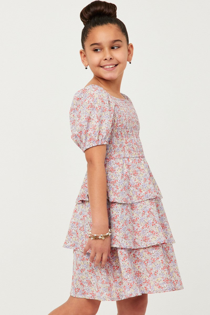 Ditsy Floral Ruffle Smocked Puff Sleeve Dress - Southern Belle Boutique