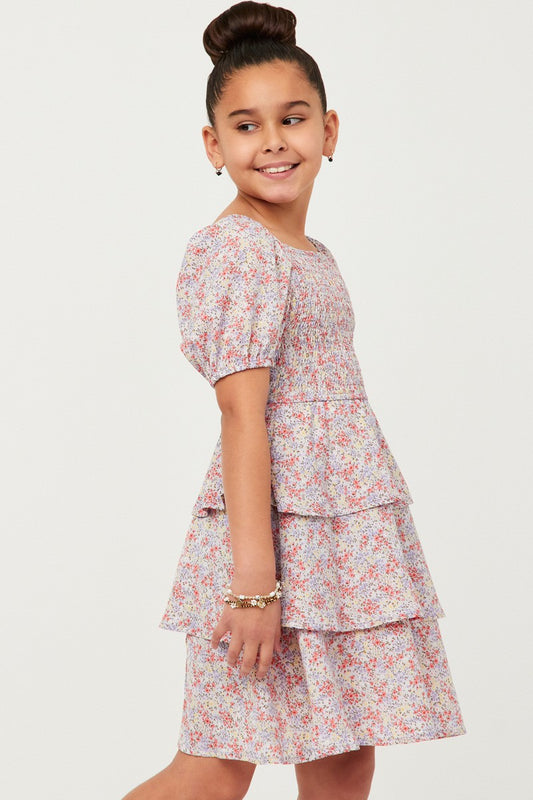 Ditsy Floral Ruffle Smocked Puff Sleeve Dress