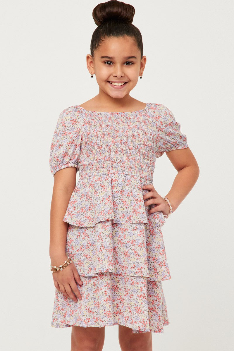 Ditsy Floral Ruffle Smocked Puff Sleeve Dress - Southern Belle Boutique